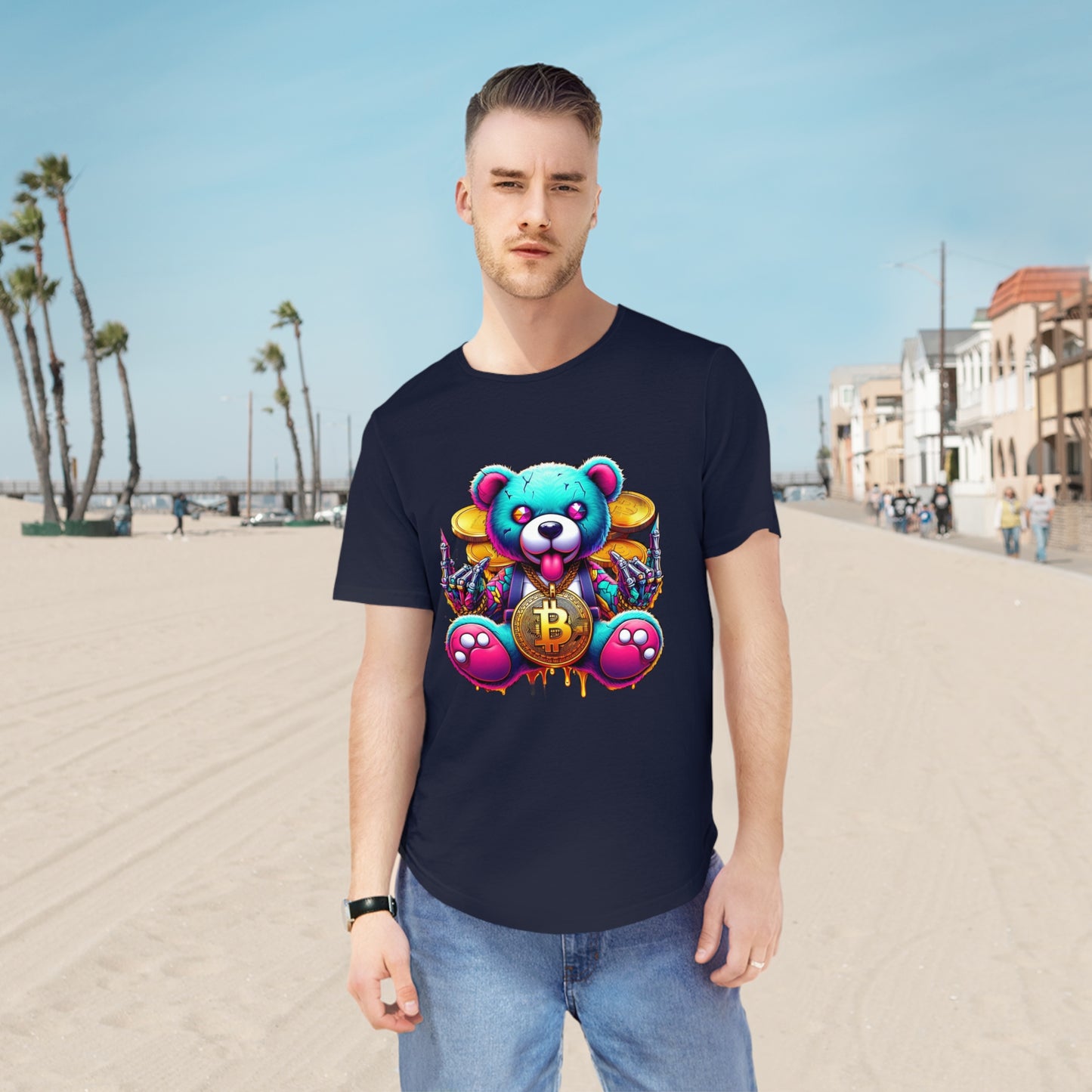 Colorful Teddy Bear Men's Graphic Tee – Fun & Stylish Bear T-Shirt