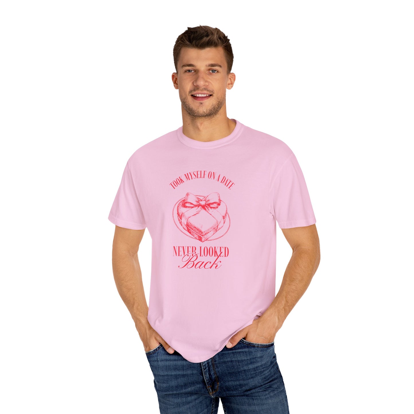 Men Garment-Dyed T-Shirt - 'Took Myself on a Date' - Valentine's Day