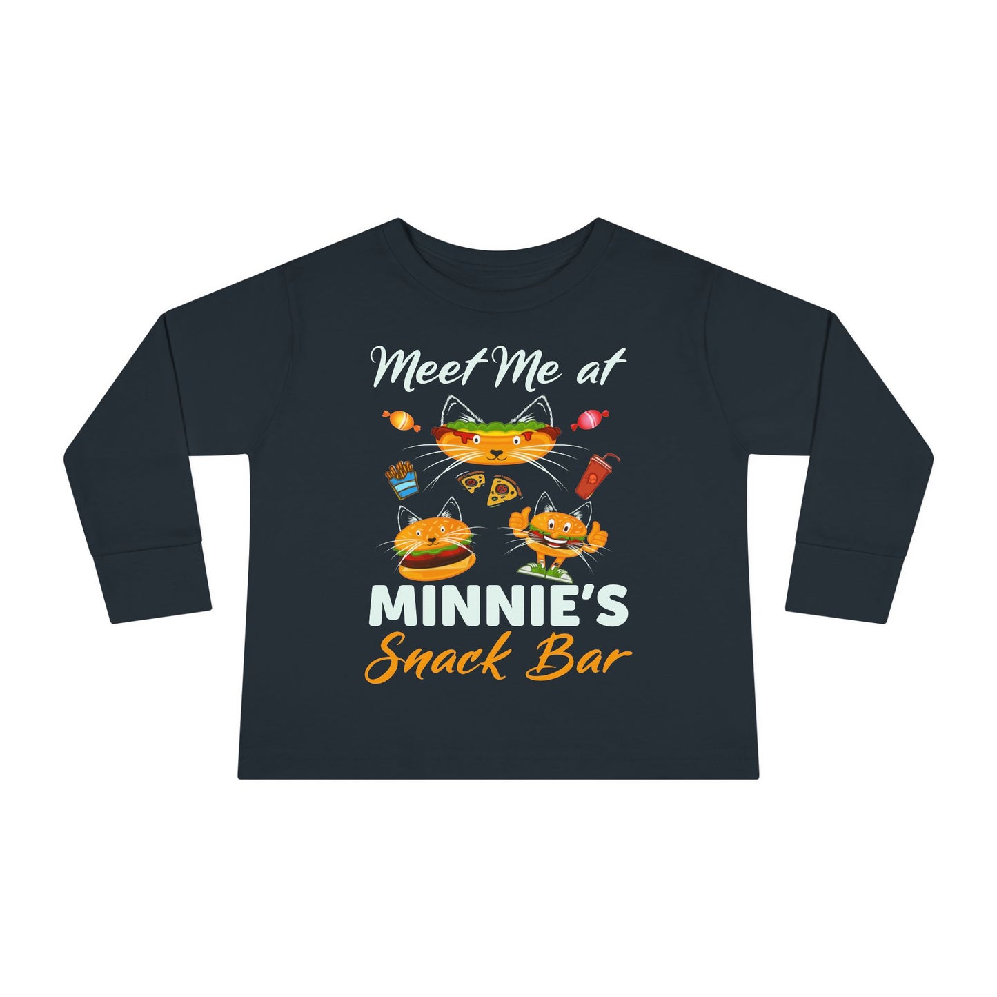 Toddler Long Sleeve Tee - "Meet Me at Minnie's Snack Bar" Cute Cat Design