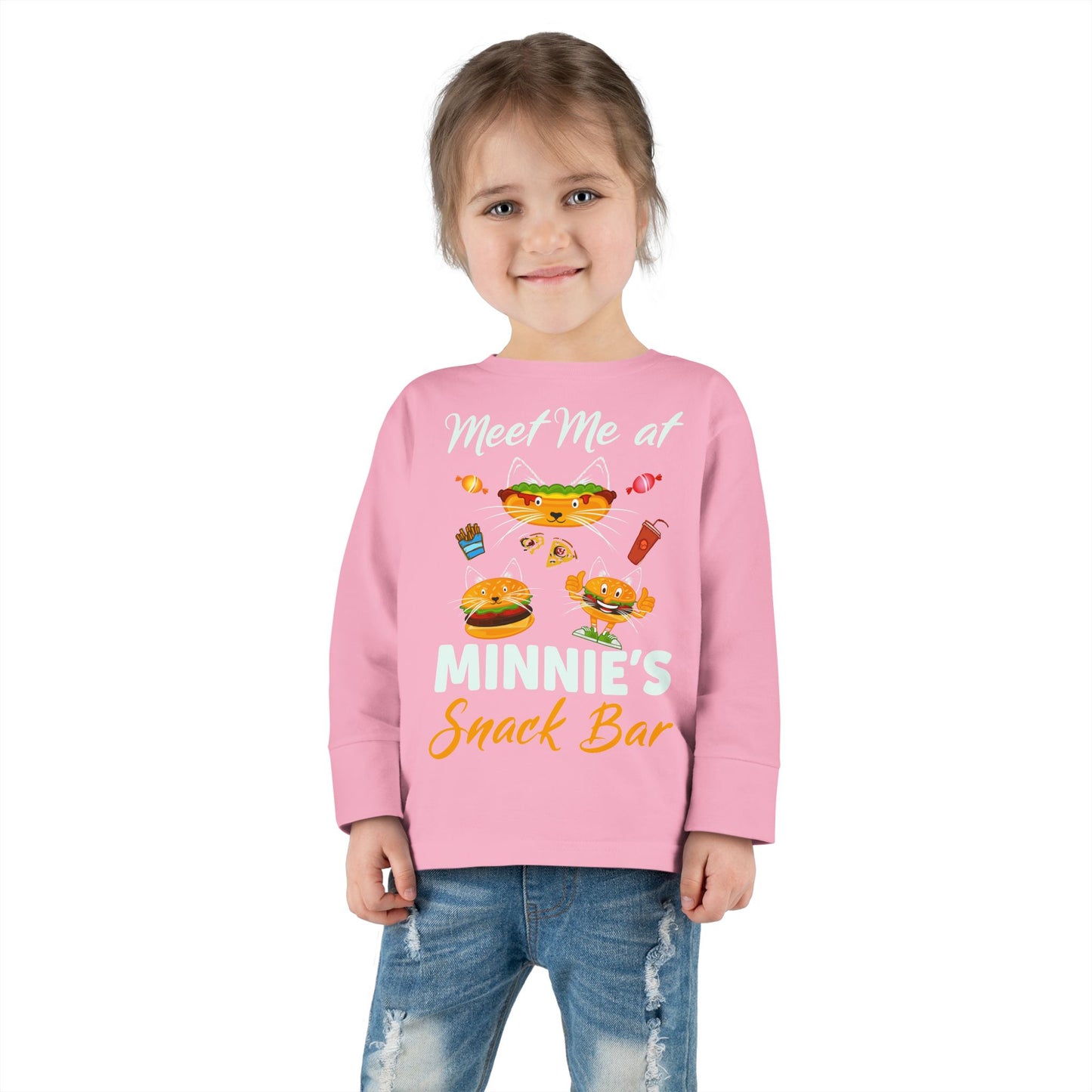 Toddler Long Sleeve Tee - "Meet Me at Minnie's Snack Bar" Cute Cat Design