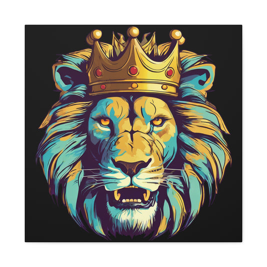 Majestic Lion Wall Art - Canvas Print with Crown - 12x12 Home Decor