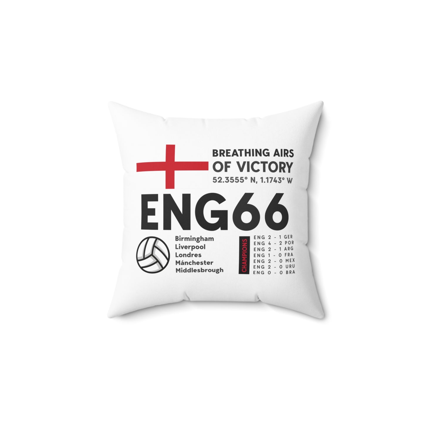 Square Pillow ENGLAND '66  Breathing Airs of Victory Soccer Decor for Fans