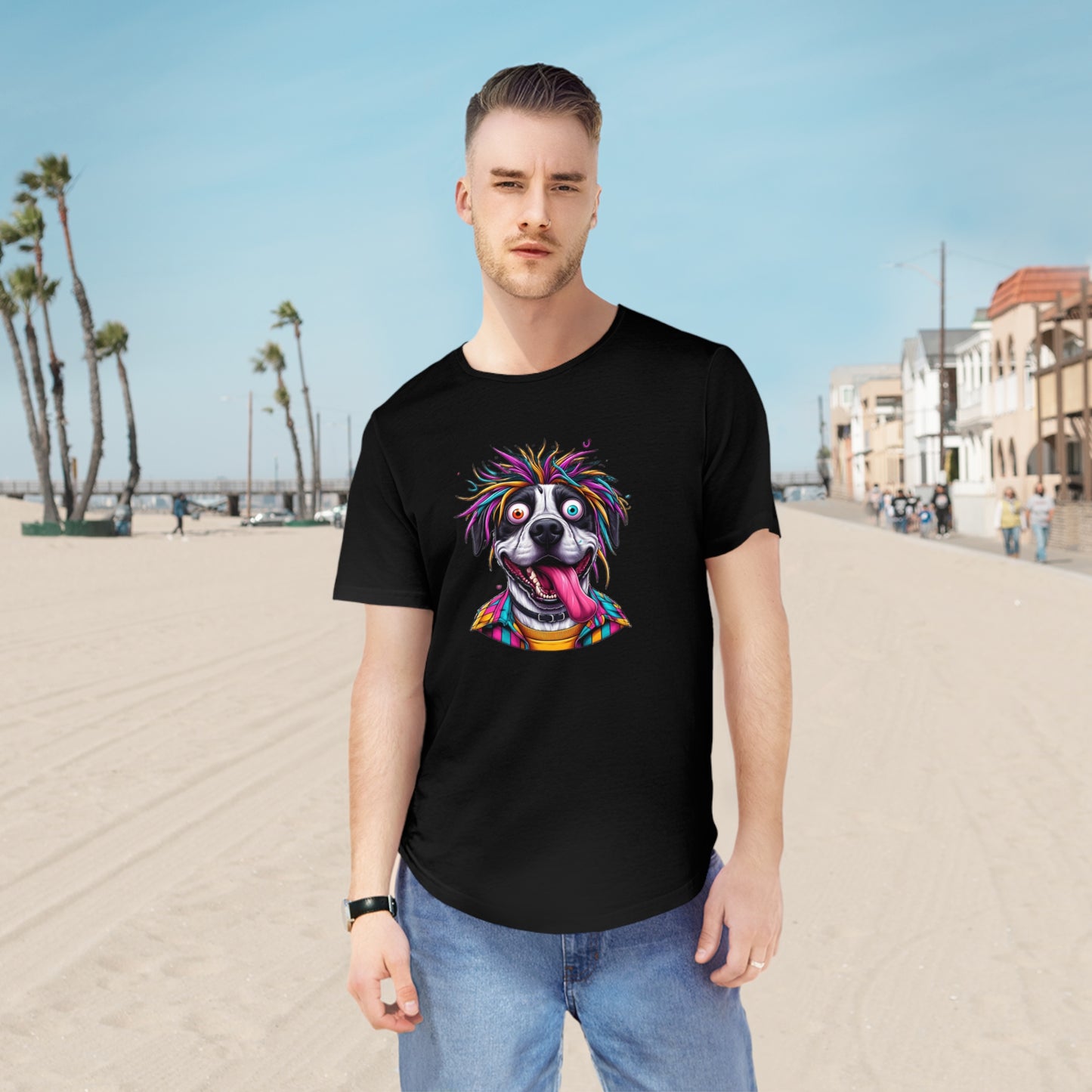 Funny Dog Graphic Curved Hem Tee for Men – Perfect for Dog Lovers