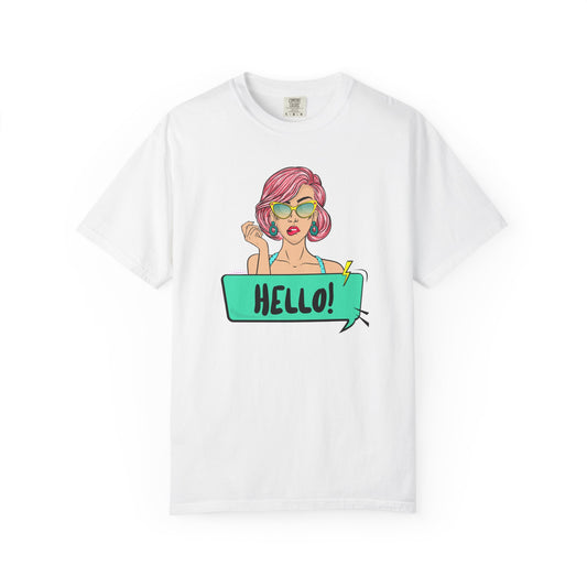 Hello! Retro Vibe Unisex Garment-Dyed T-Shirt