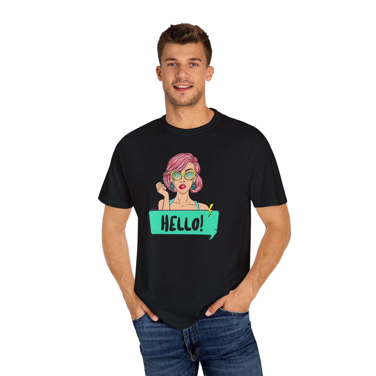 Hello! Retro Vibe Unisex Garment-Dyed T-Shirt