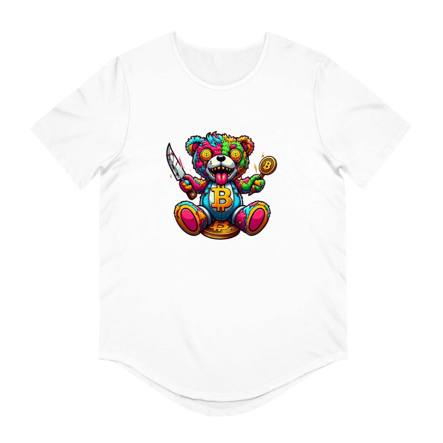 Cool Little Bear Graphic Men's Tee – Colorful Bear & Bitcoin Design