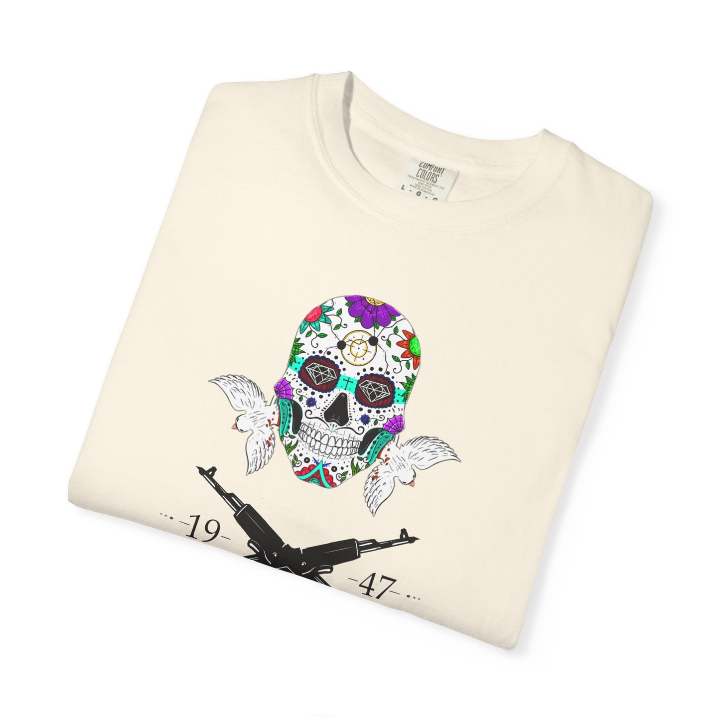 Men T-Shirt Floral Skull Design - Protected by AK47