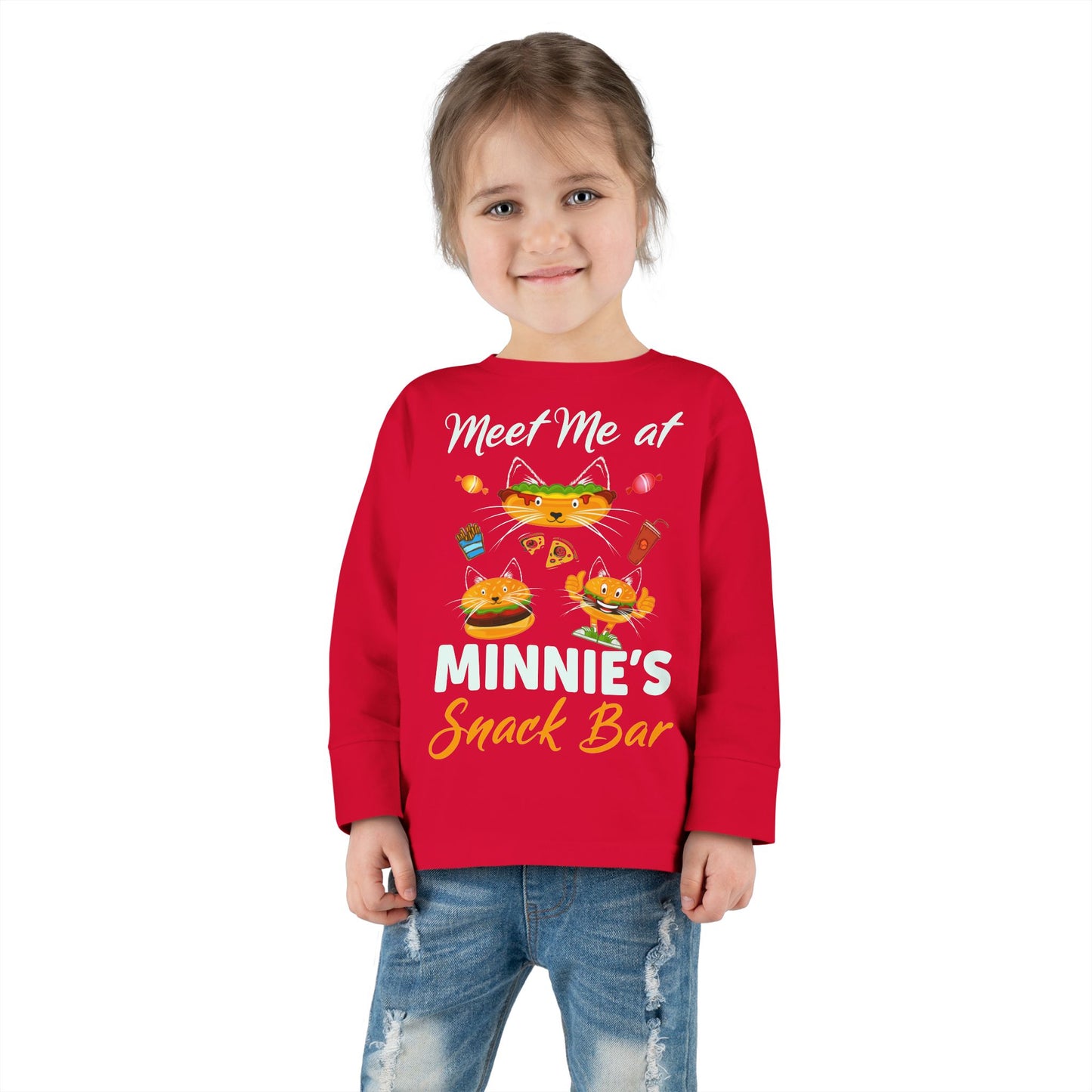 Toddler Long Sleeve Tee - "Meet Me at Minnie's Snack Bar" Cute Cat Design