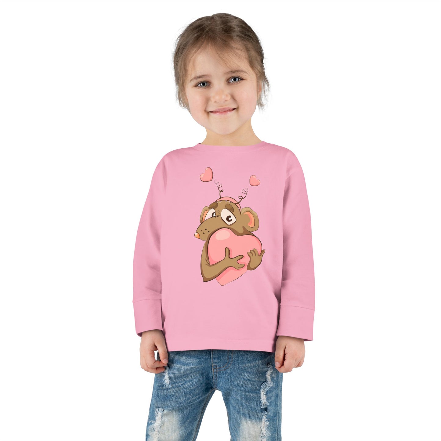 Toddler Long Sleeve Tee - Adorable Heart-Hugging Monkey Design