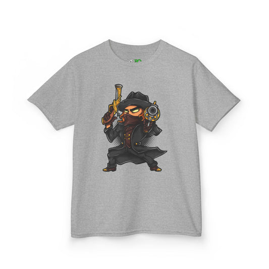 Kids T-shrt Cool Cartoon Character with Gun Design