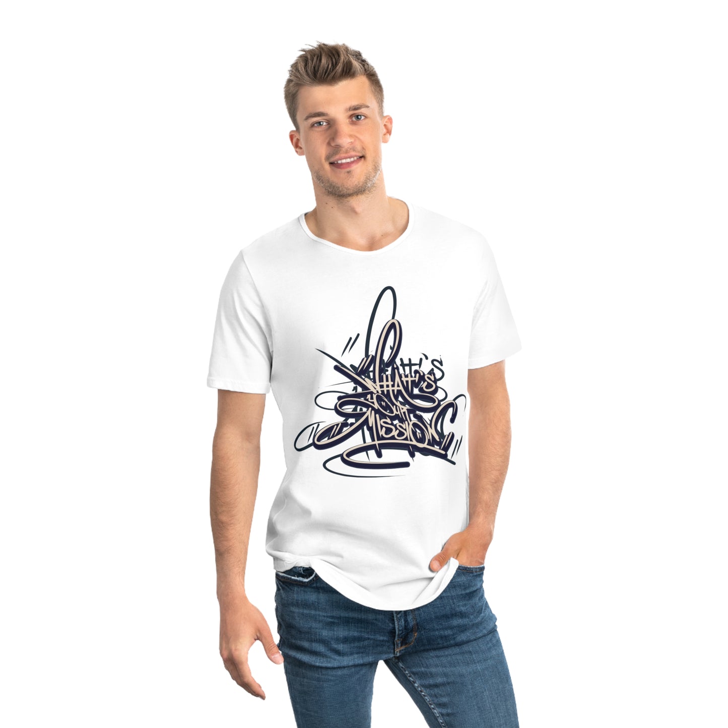 Graffiti Style Men's Curved Hem Tee - Streetwear Fashion