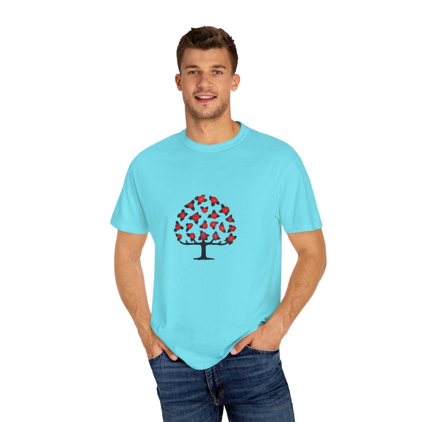 Unisex Garment-Dyed T-Shirt with Blooming Tree Design - Eco-Friendly Fashion