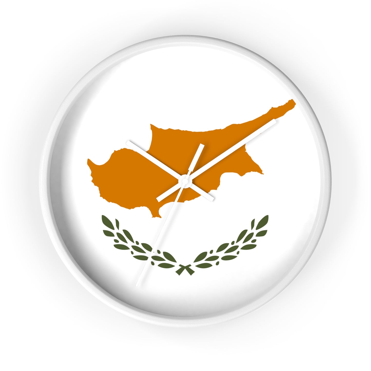 Cyprus Map Wall Clock - Modern Home Decor with Olive Wreath Design
