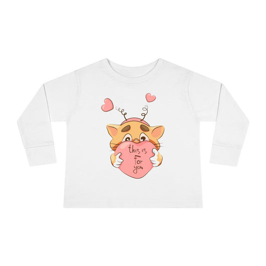 Adorable Toddler Long Sleeve Tee - 'This Is For You' Cute Cat Design