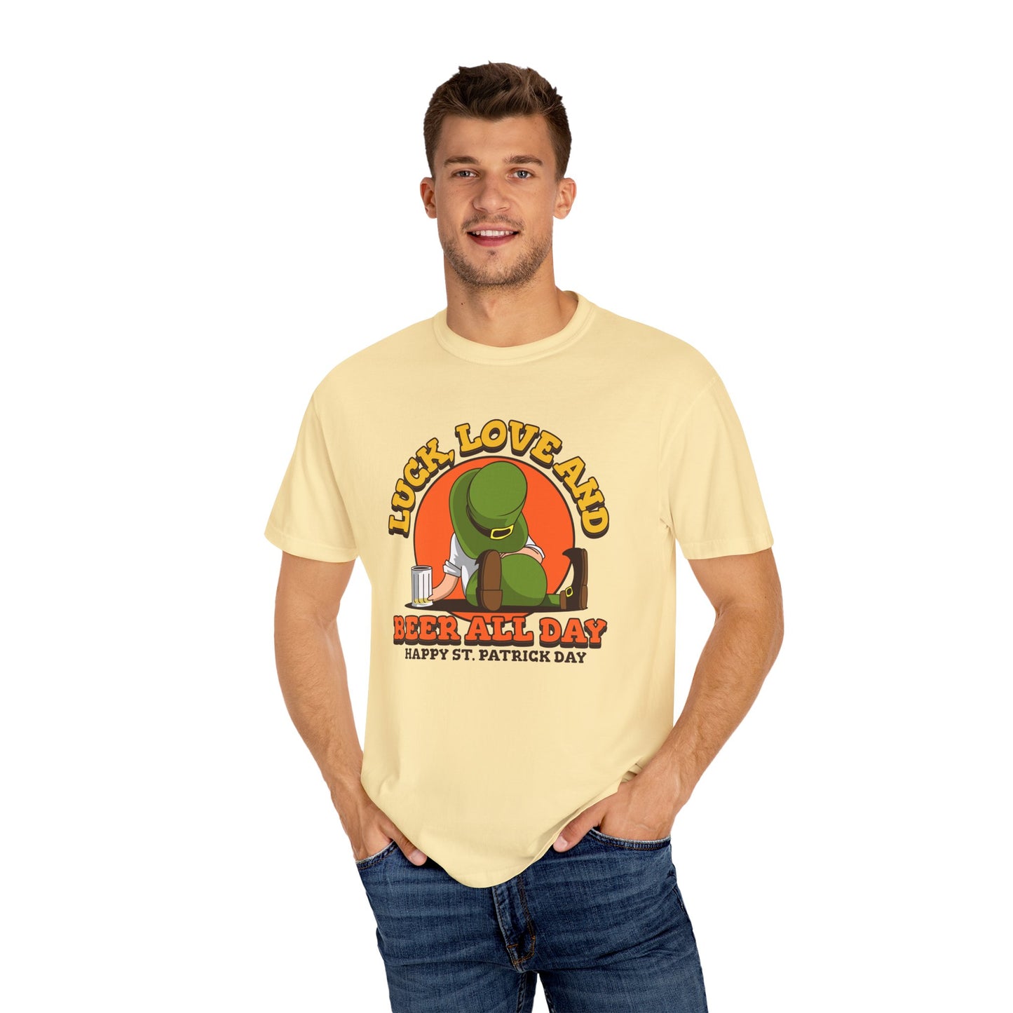 Women's St. Patrick's Day Humor T-Shirt - Luck, Love, and Beer All Day