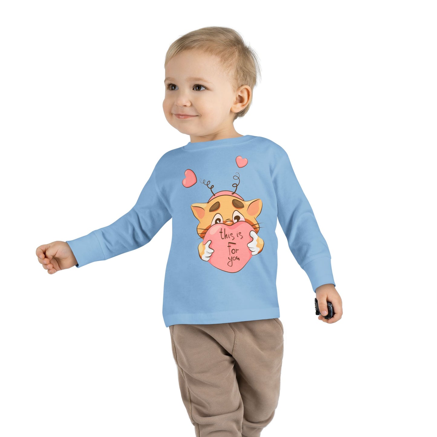 Adorable Toddler Long Sleeve Tee - 'This Is For You' Cute Cat Design