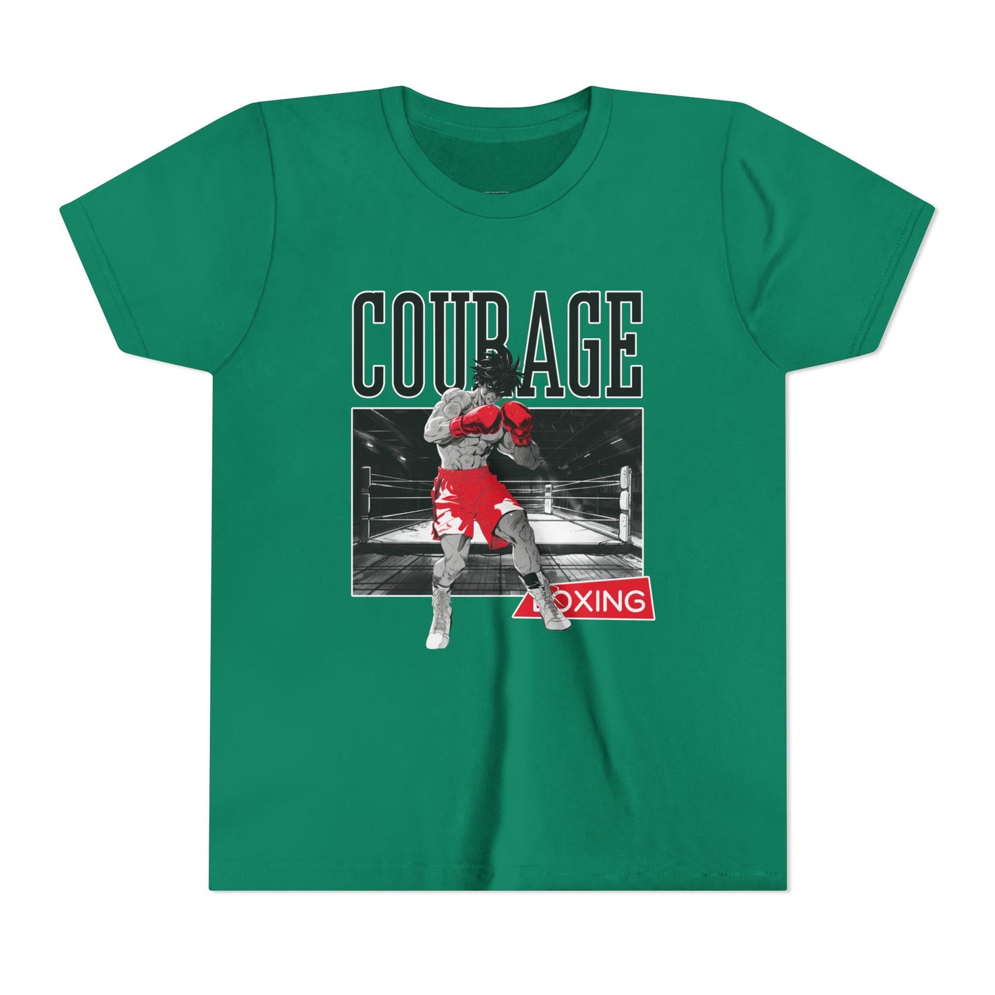Youth Anime Boxing Tee – 'Courage' & 'The Champ' Graphic Shirt for Kids