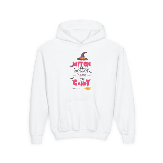 Youth Heavy Blend Hoodie for Girl "Witch Better Have My Candy"