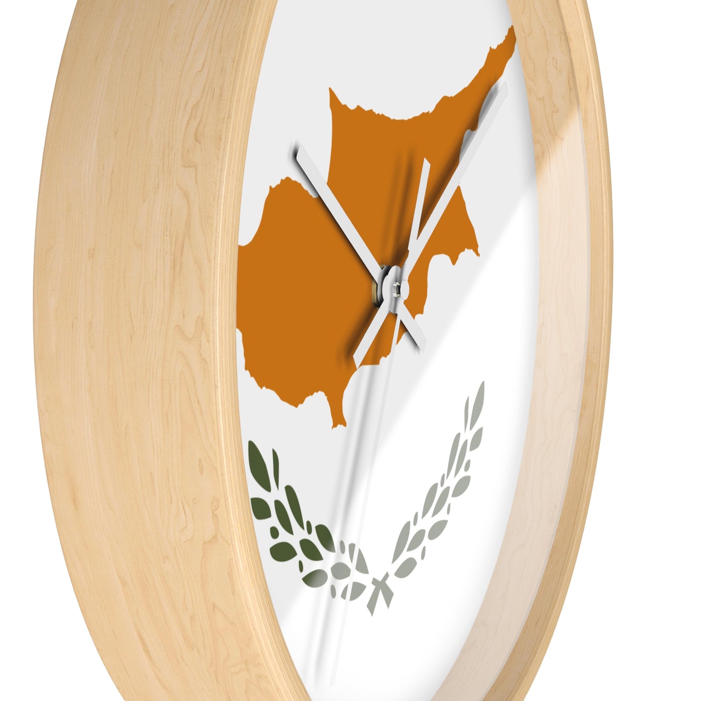 Cyprus Map Wall Clock - Modern Home Decor with Olive Wreath Design