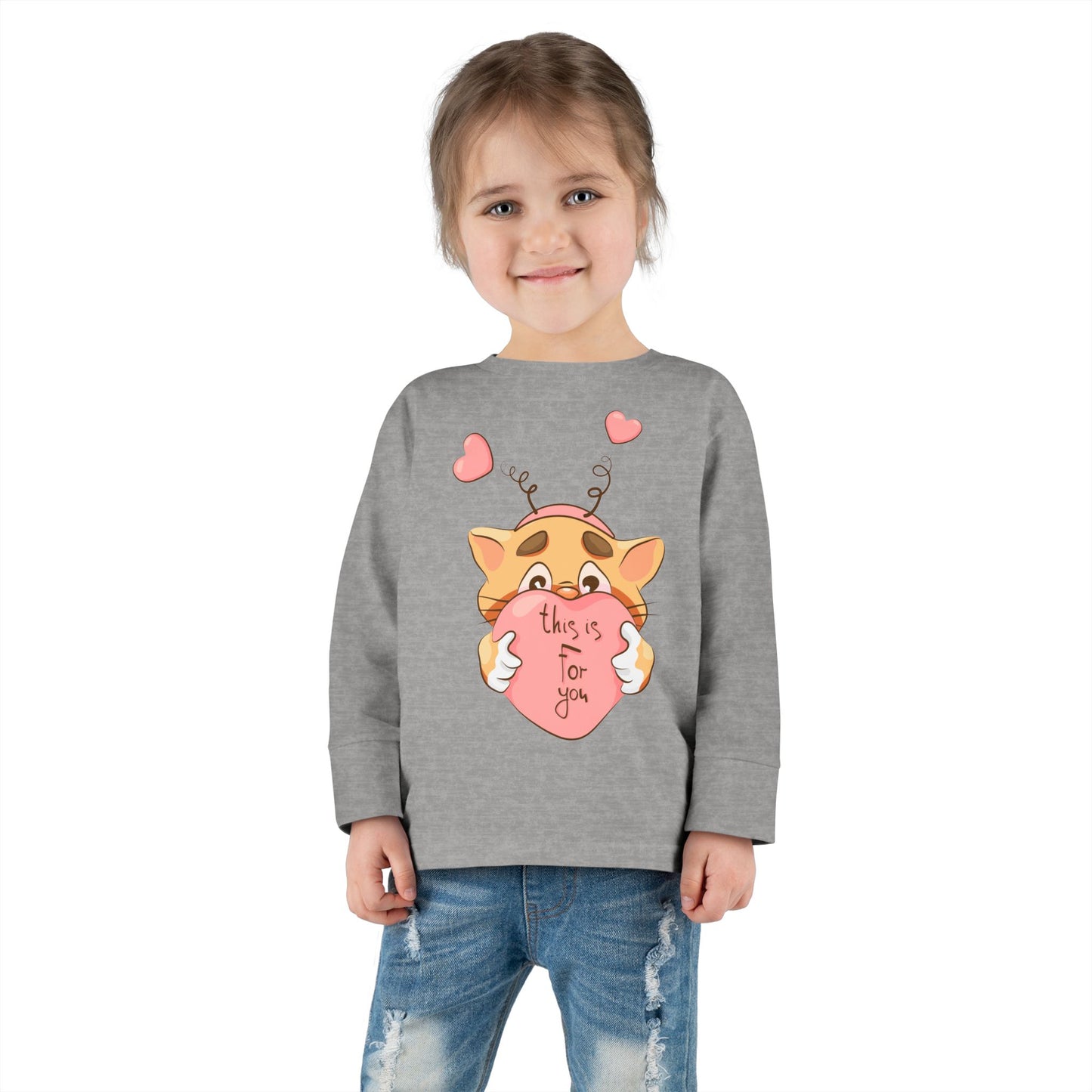 Adorable Toddler Long Sleeve Tee - 'This Is For You' Cute Cat Design