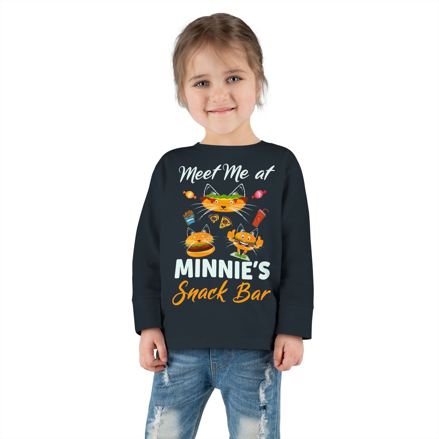 Toddler Long Sleeve Tee - "Meet Me at Minnie's Snack Bar" Cute Cat Design
