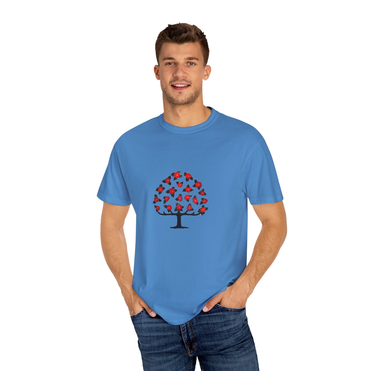 Unisex Garment-Dyed T-Shirt with Blooming Tree Design - Eco-Friendly Fashion