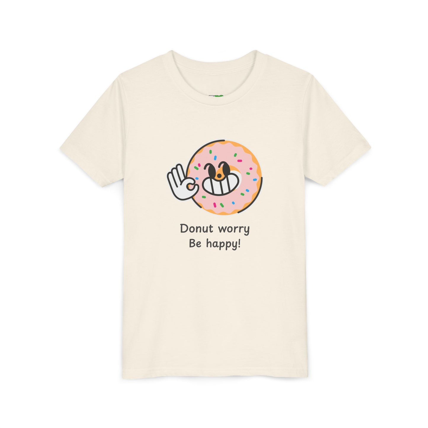 Youth Fun Graphic T-shirt for Girls - 'Donut Worry, Be Happy'