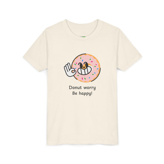 Youth Fun Graphic T-shirt for Girls - 'Donut Worry, Be Happy'