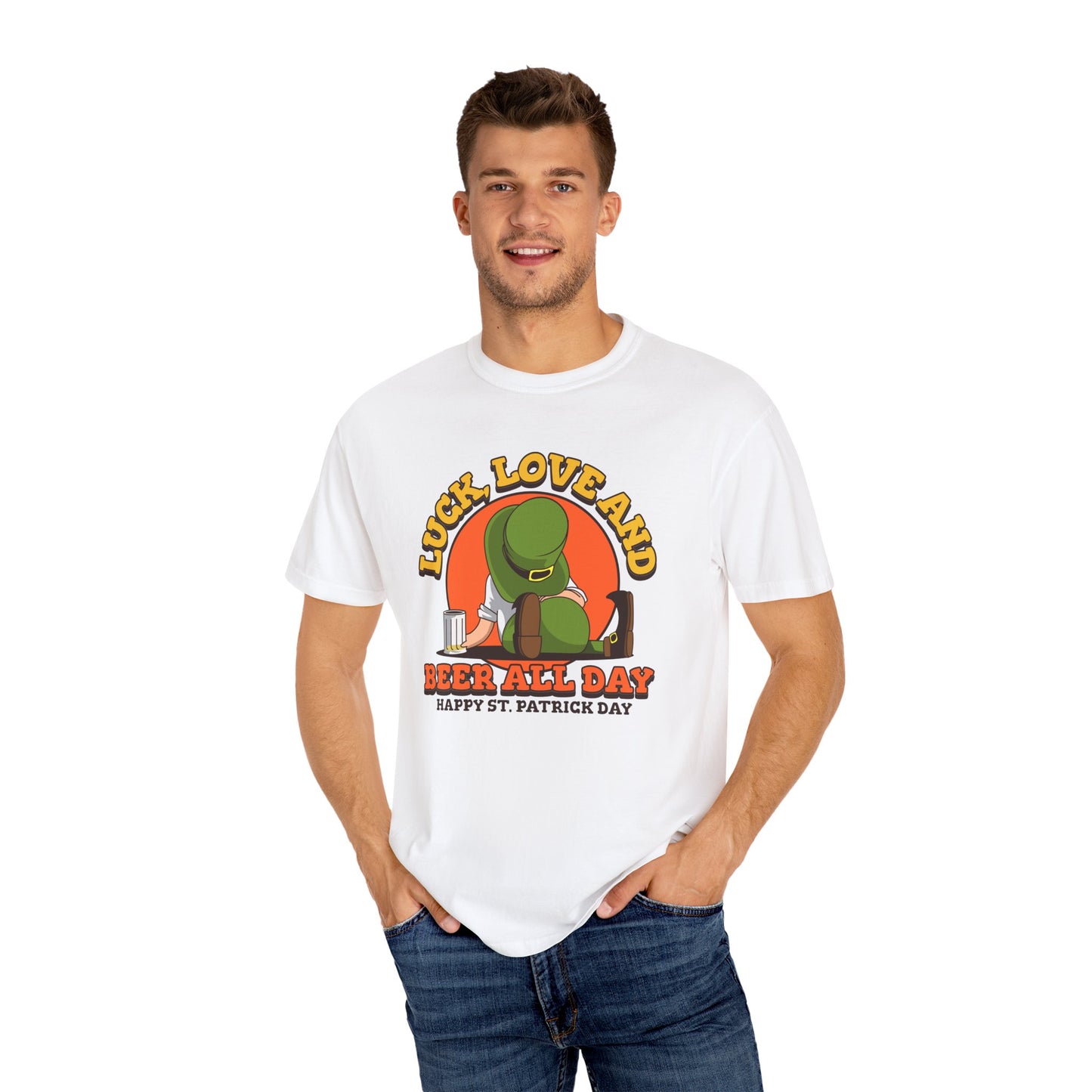 Women's St. Patrick's Day Humor T-Shirt - Luck, Love, and Beer All Day