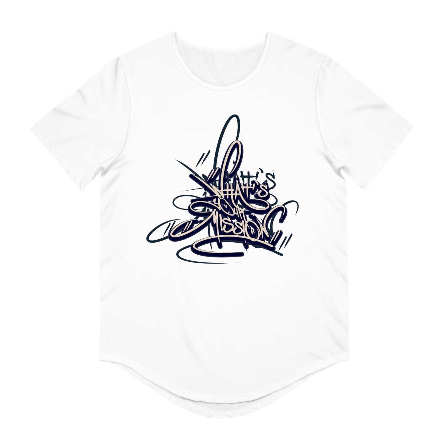 Graffiti Style Men's Curved Hem Tee - Streetwear Fashion