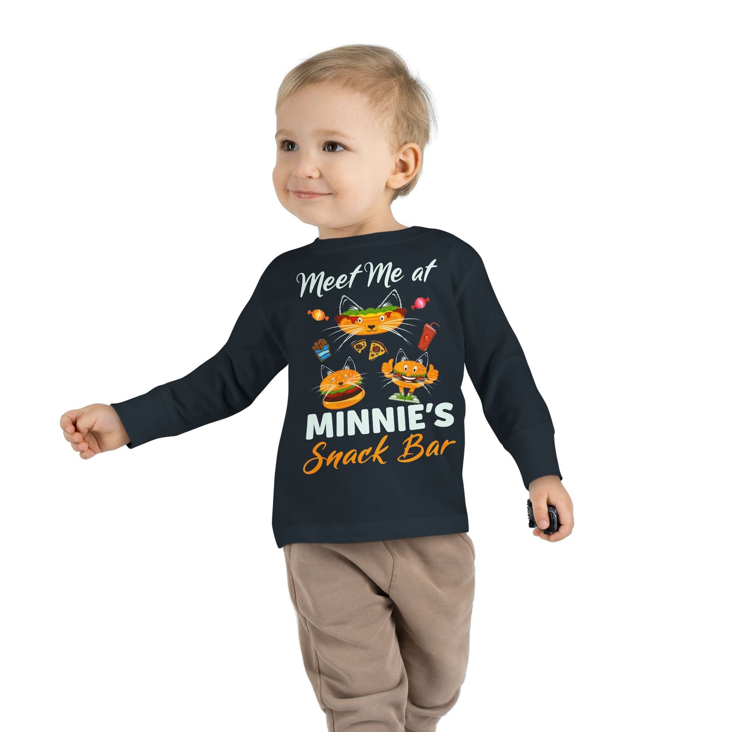 Toddler Long Sleeve Tee - "Meet Me at Minnie's Snack Bar" Cute Cat Design
