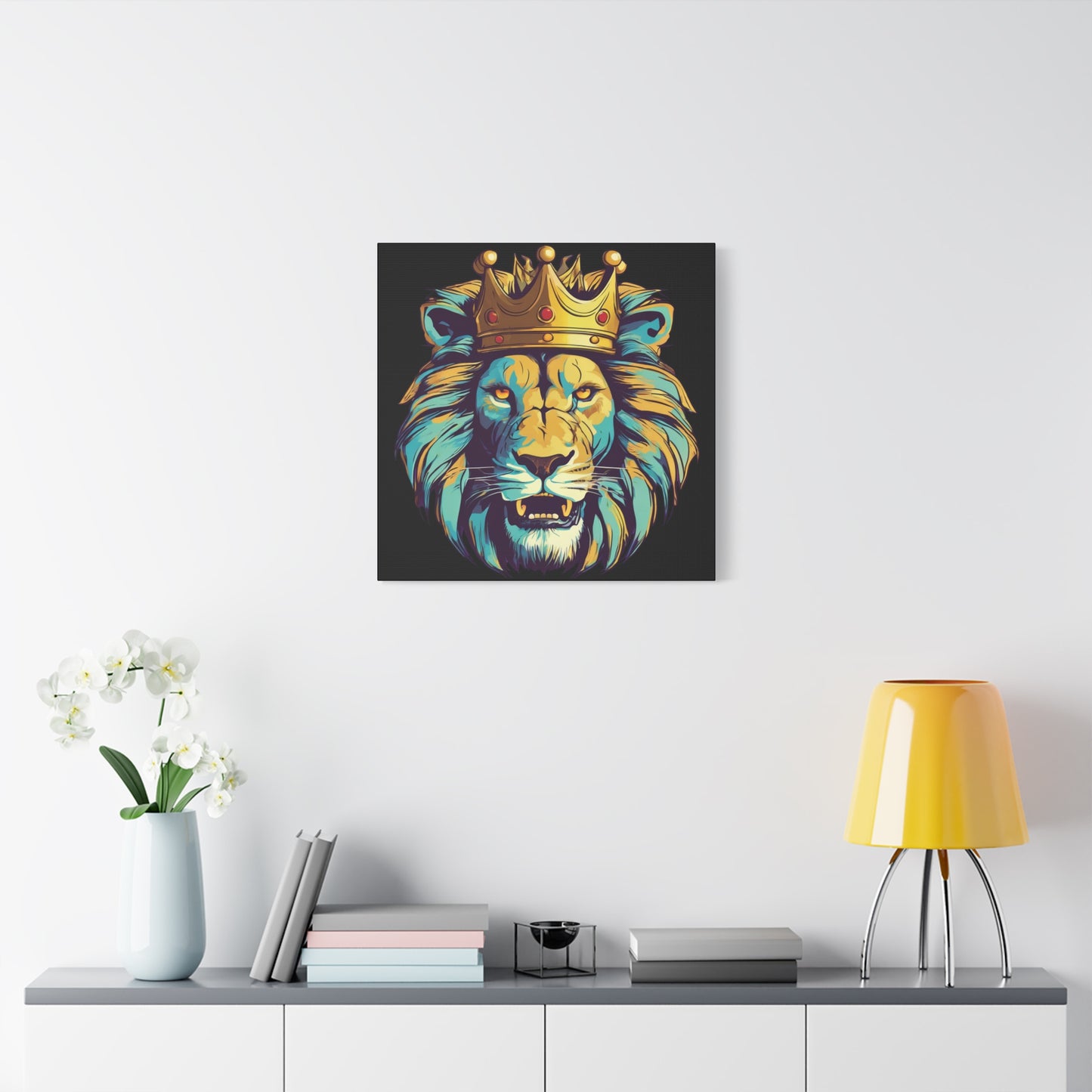 Majestic Lion Wall Art - Canvas Print with Crown - 12x12 Home Decor