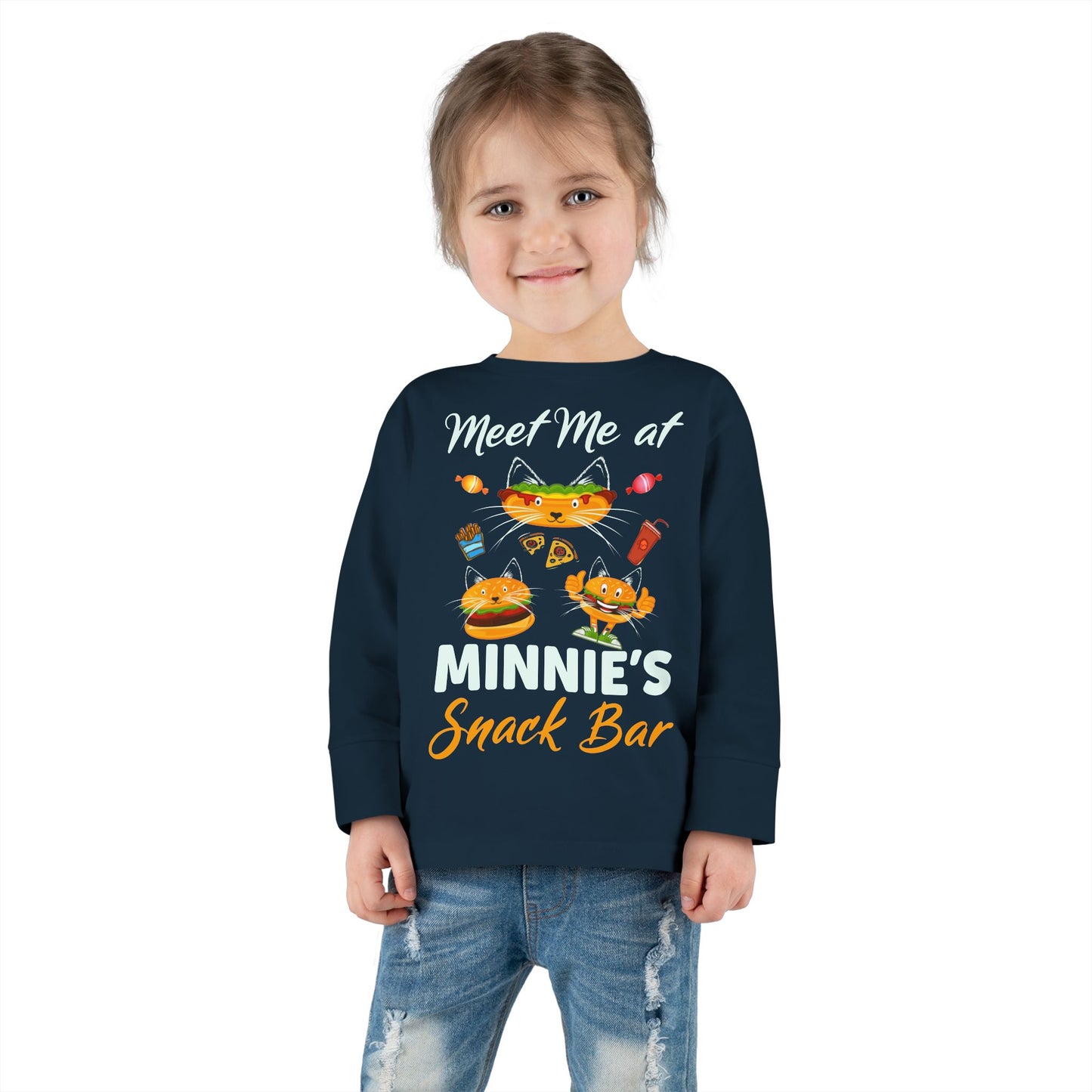 Toddler Long Sleeve Tee - "Meet Me at Minnie's Snack Bar" Cute Cat Design