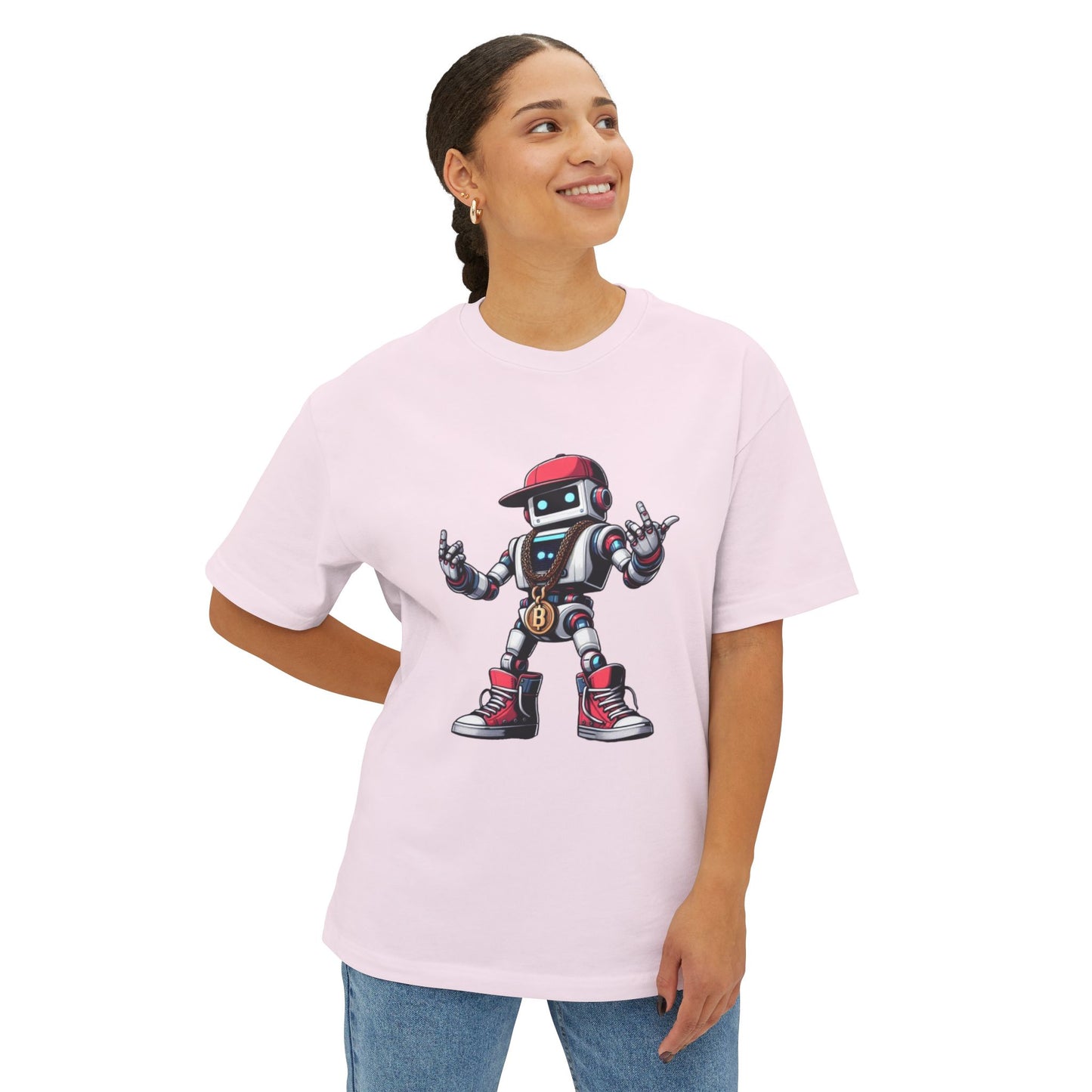 Cool Robot Graphic Oversized Boxy Tee – Hip-Hop Style T-Shirt