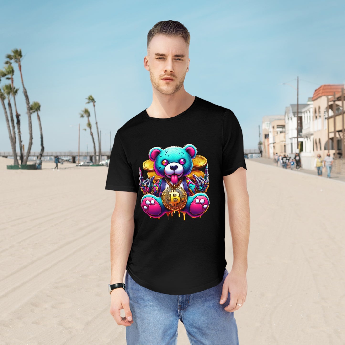 Colorful Teddy Bear Men's Graphic Tee – Fun & Stylish Bear T-Shirt
