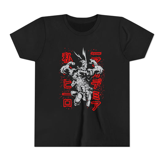 Youth Anime Hero Tee – Black Superhero T-shirt for Kids & Teens