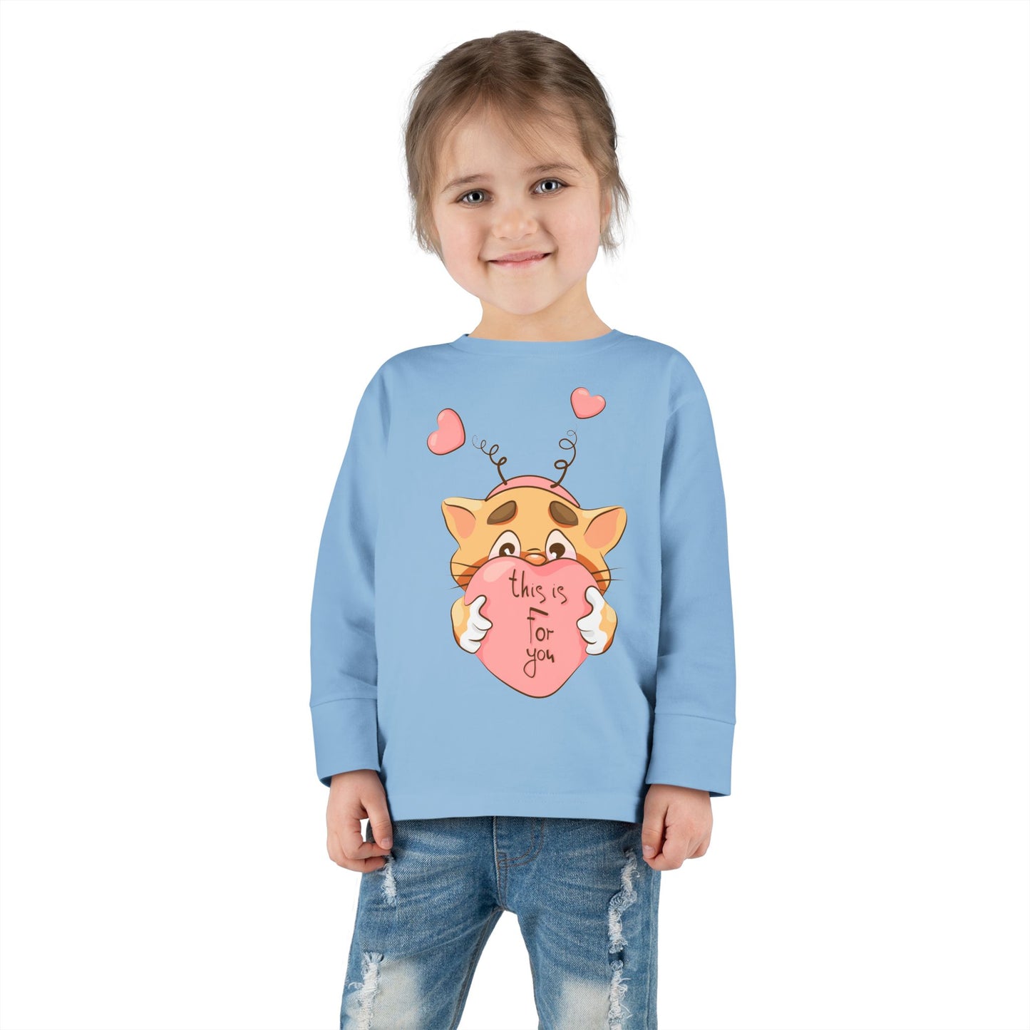 Adorable Toddler Long Sleeve Tee - 'This Is For You' Cute Cat Design
