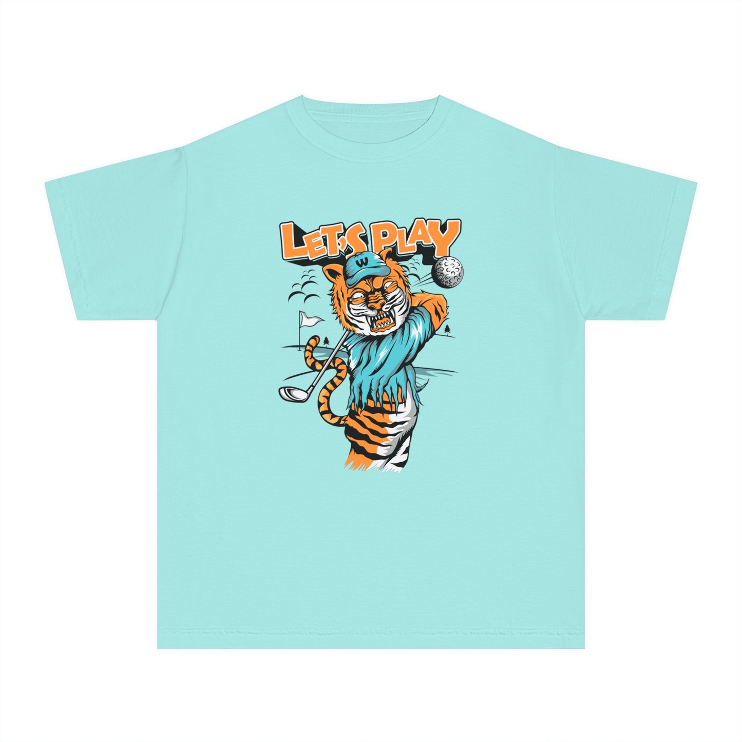 Fun Tiger Youth T-shirt "Let's Play Golf" Young Golf Enthusiasts