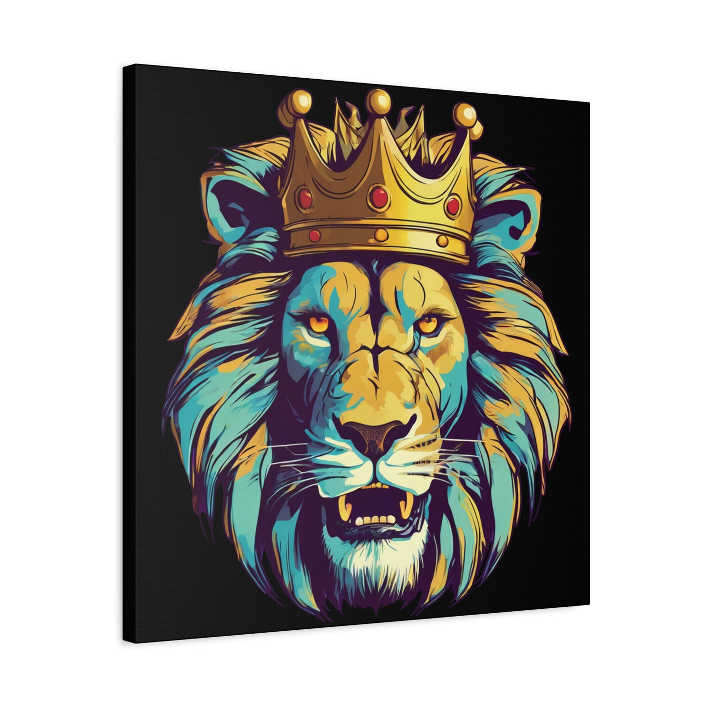 Majestic Lion Wall Art - Canvas Print with Crown - 12x12 Home Decor
