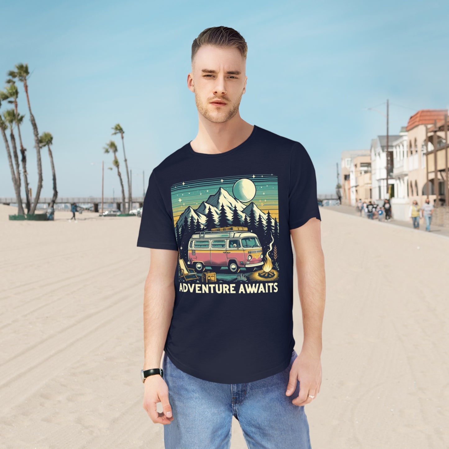 Adventure Awaits Curved Hem Tee for Men – Ideal for Outdoor Lovers