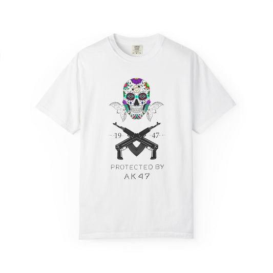 Men T-Shirt Floral Skull Design - Protected by AK47