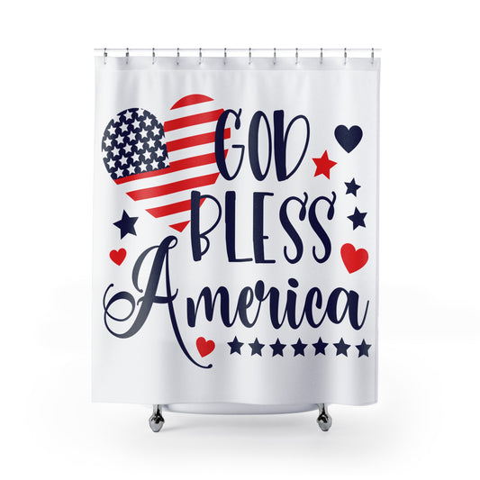 Patriotic Shower Curtain - "God Bless America" Independence Day Decor