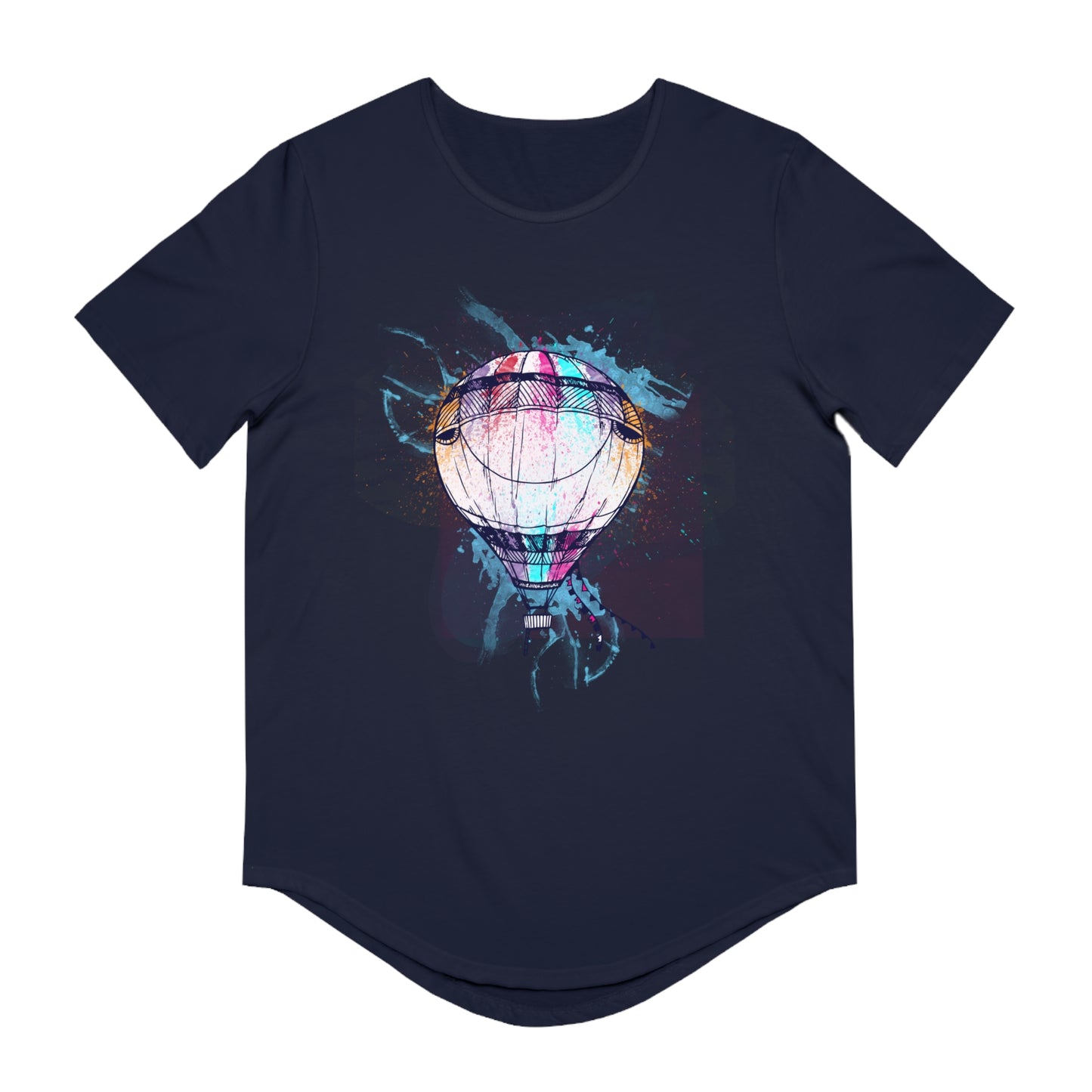 Men's T-shirt for Adventure Lovers Colorful Hot Air Balloon Curved Hem Tee
