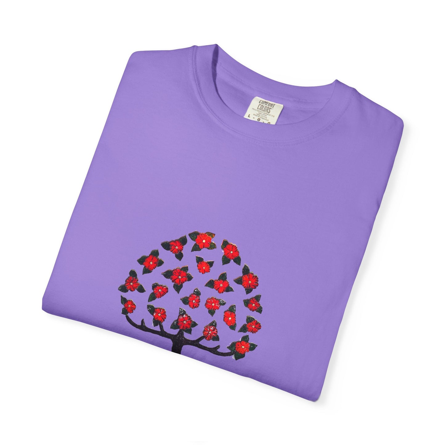 Unisex Garment-Dyed T-Shirt with Blooming Tree Design - Eco-Friendly Fashion