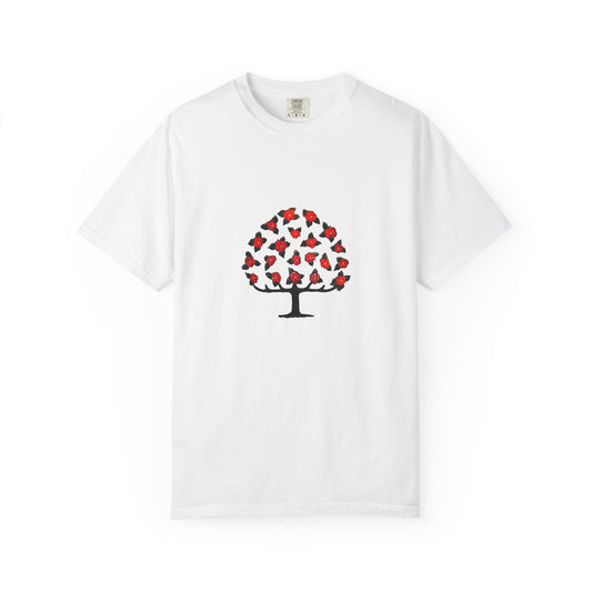Unisex Garment-Dyed T-Shirt with Blooming Tree Design - Eco-Friendly Fashion