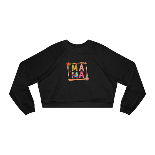 Women's Cropped Fleece Pullover Floral 'Mama' Graphic - Perfect Gift for Moms