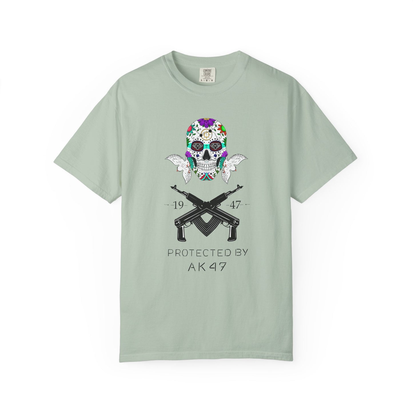Men T-Shirt Floral Skull Design - Protected by AK47