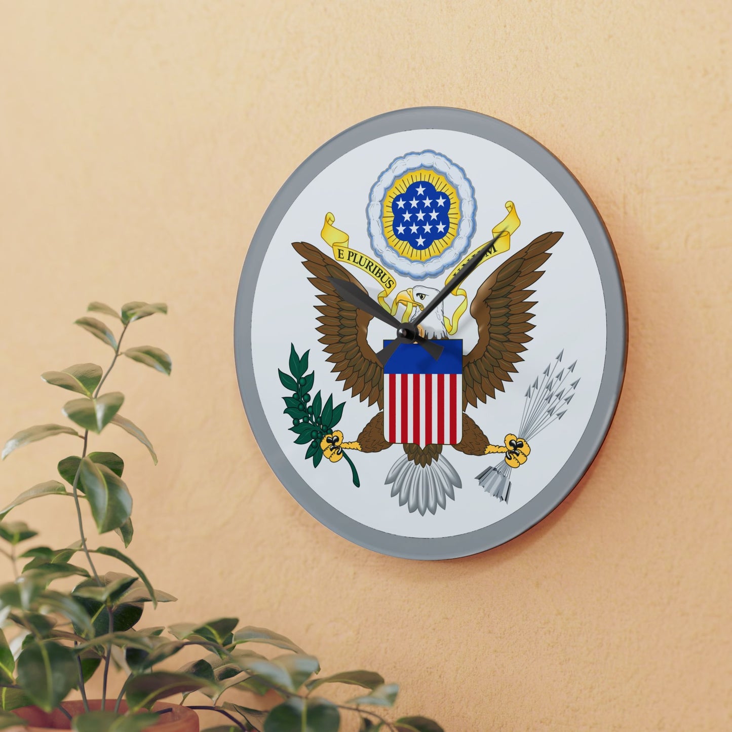 Patriotic Acrylic Wall Clock with Eagle Design
