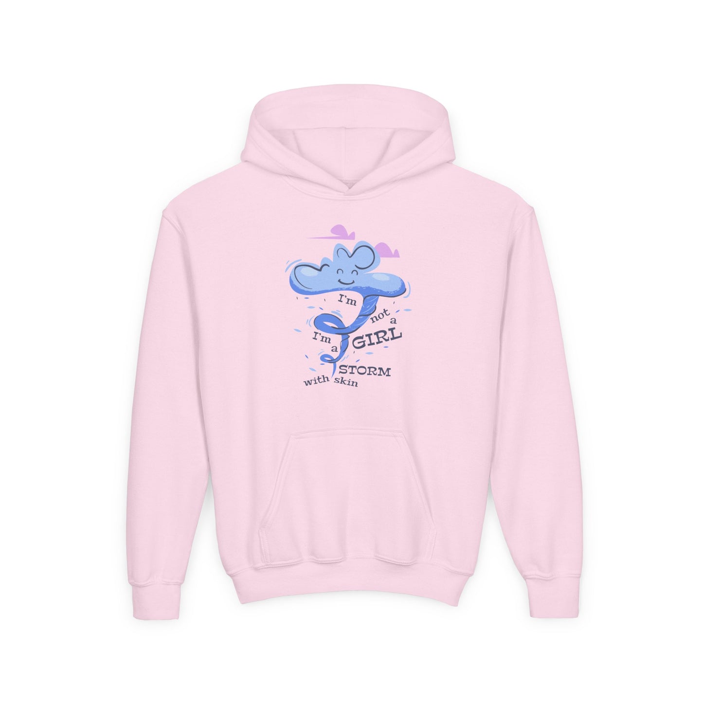 Youth Cute Elephant Hoodie for Girls - "I'm a Girl with Storm" Fun Design